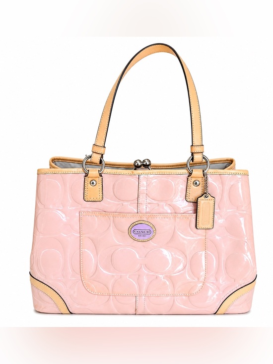 Coach Handbags - Coach Pink Patent Leather Tote Bag Large Signature Satchel